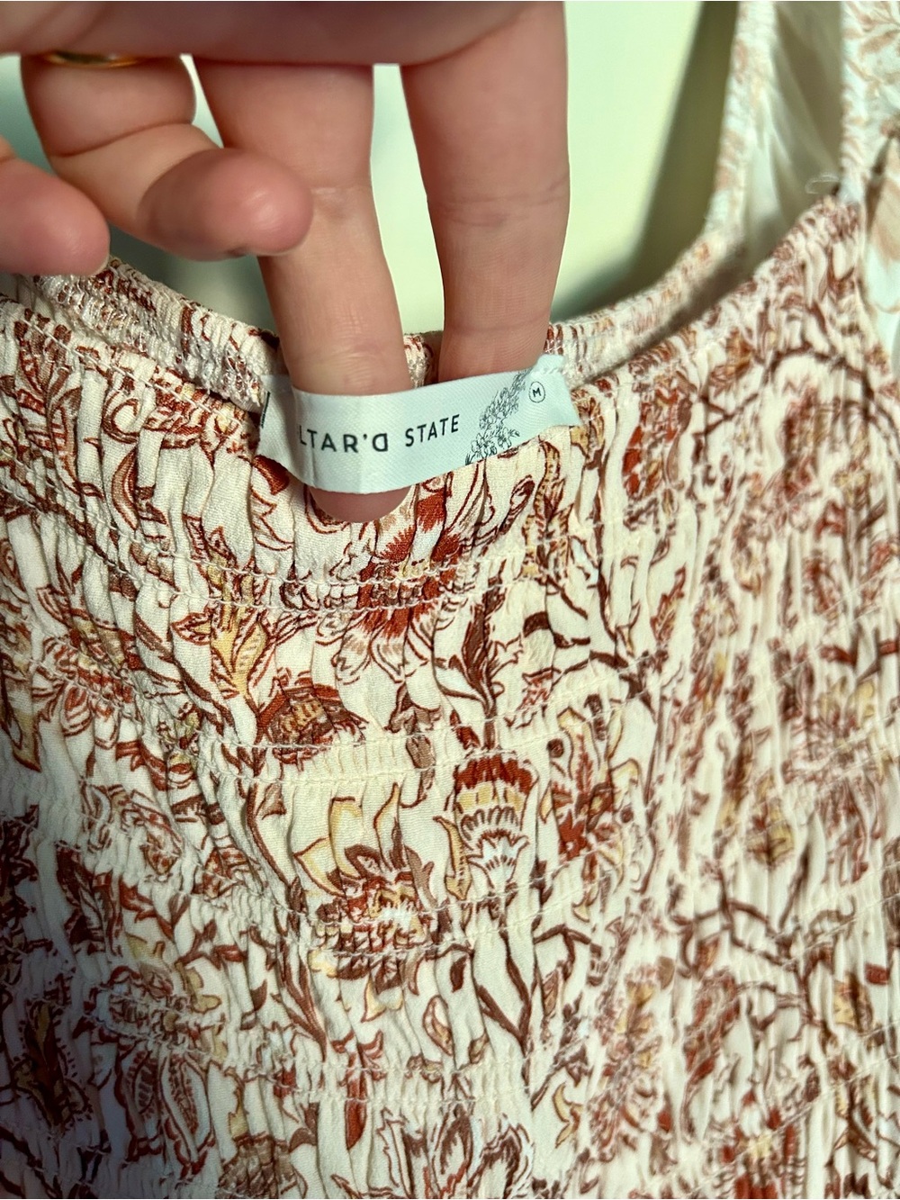 Altar'd State Cream Dress with brown and rust Floral Print and lace medium - Picture 5 of 5
